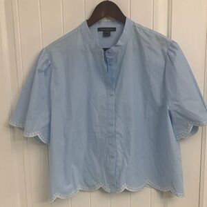 French Connection Light Blue Scalloped Button-Front Blouse
